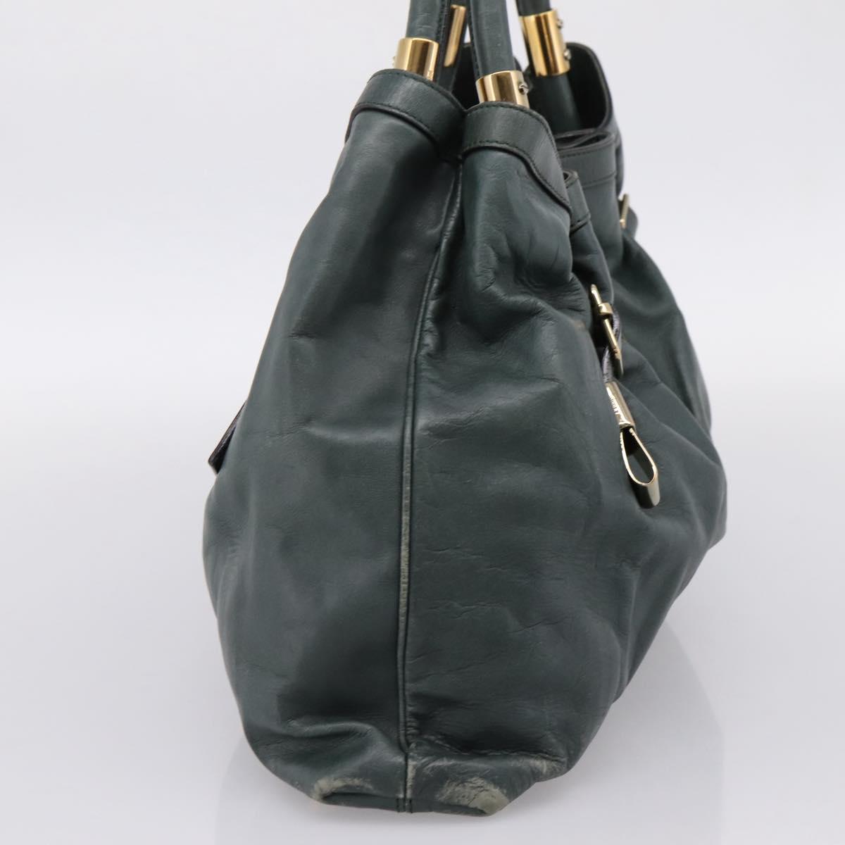 Chloe Victoria Tote Bag Leather Green Gold Tone Auth 203354