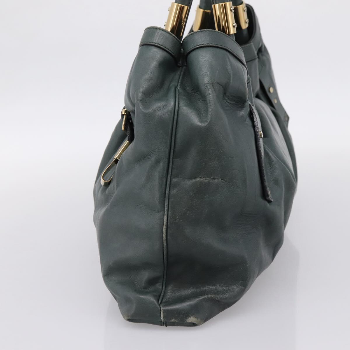 Chloe Victoria Tote Bag Leather Green Gold Tone Auth 203354