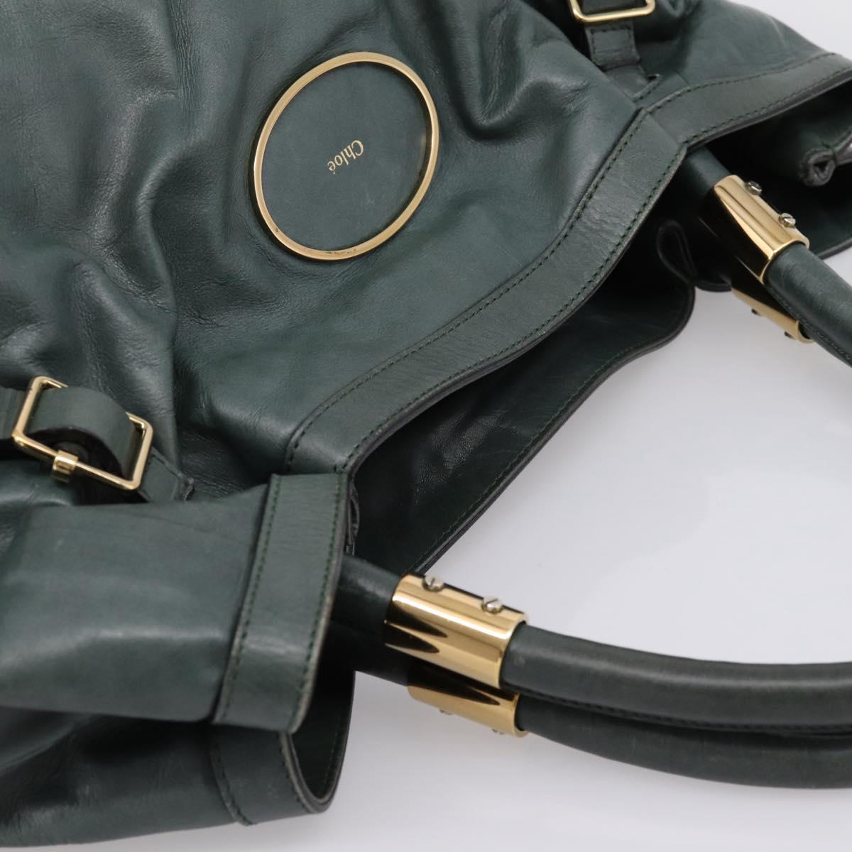 Chloe Victoria Tote Bag Leather Green Gold Tone Auth 203354