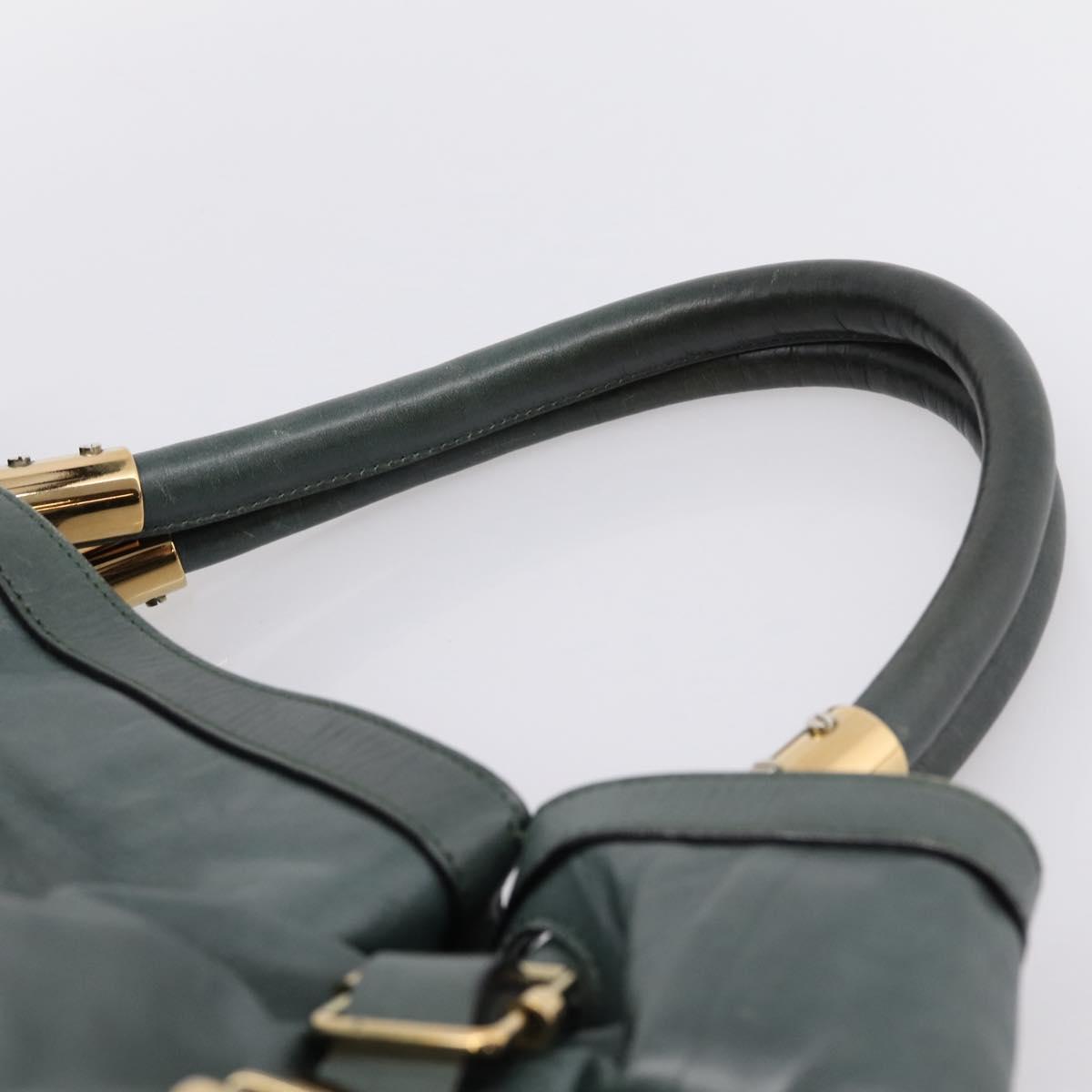Chloe Victoria Tote Bag Leather Green Gold Tone Auth 203354