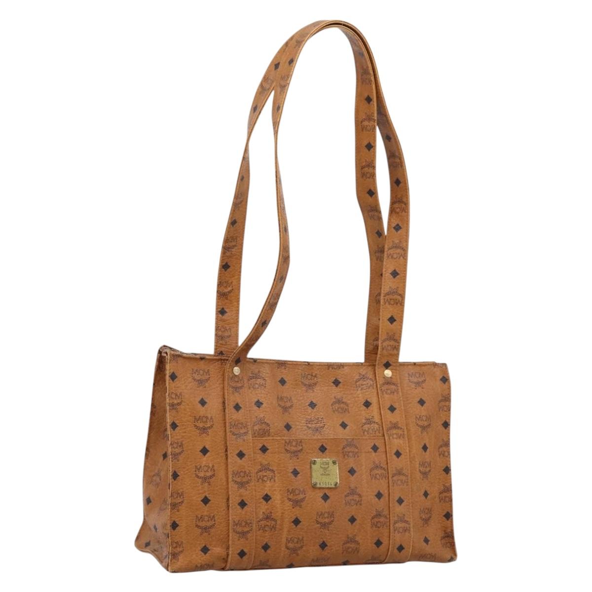 MCM Vicetos Tote Bag PVC Leather Brown Gold Tone Auth 203356