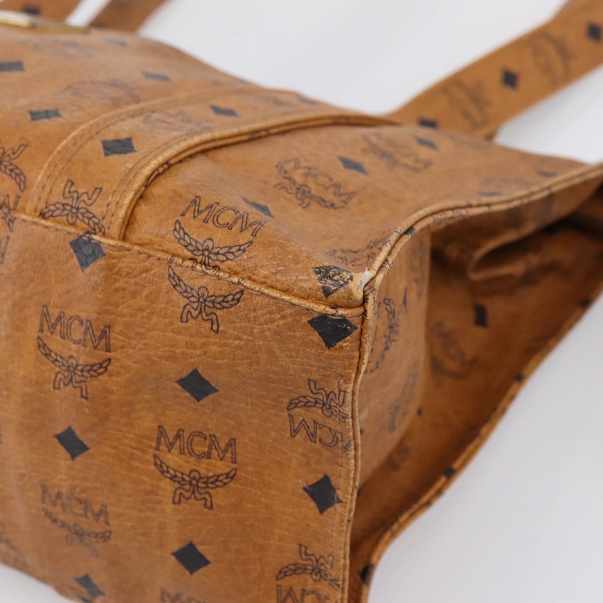 MCM Vicetos Tote Bag PVC Leather Brown Gold Tone Auth 203356