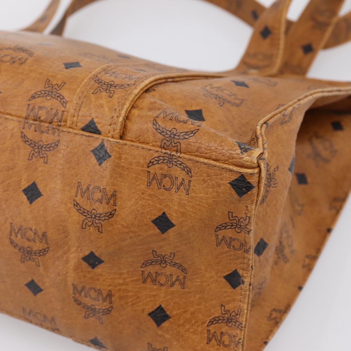 MCM Vicetos Tote Bag PVC Leather Brown Gold Tone Auth 203356