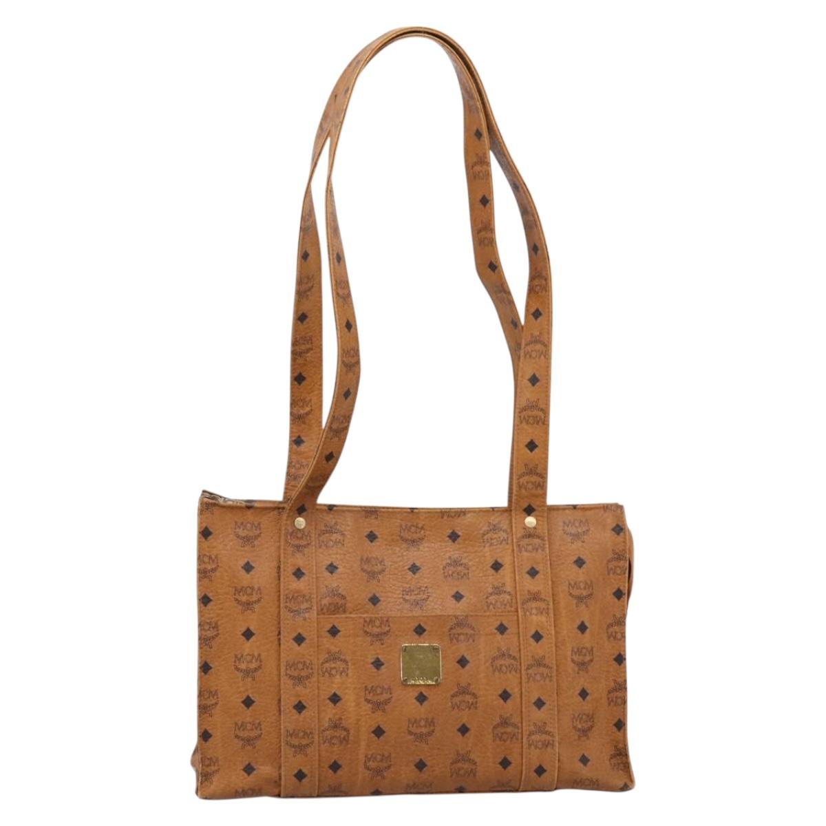 MCM Vicetos Tote Bag PVC Leather Brown Gold Tone Auth 203356