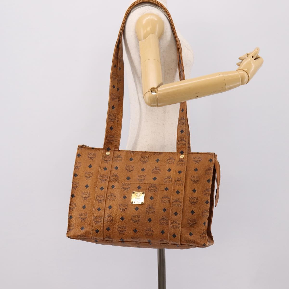 MCM Vicetos Tote Bag PVC Leather Brown Gold Tone Auth 203356