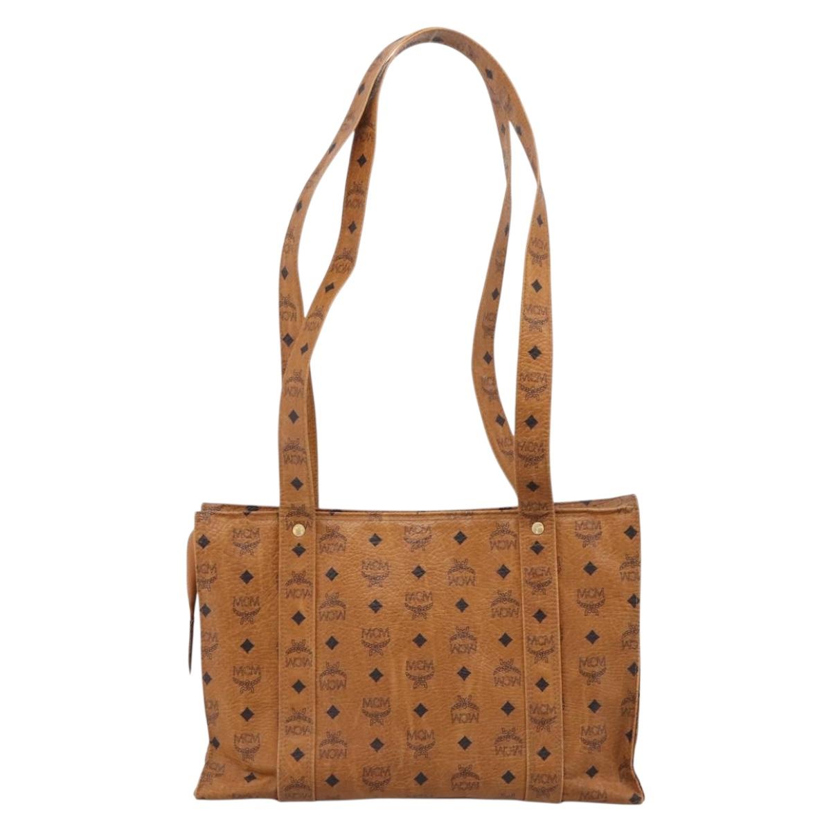 MCM Vicetos Tote Bag PVC Leather Brown Gold Tone Auth 203356