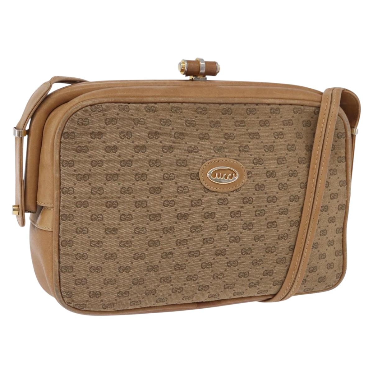 GUCCI Micro GG Canvas Shoulder Bag Beige Gold Tone 001 261 1055 Auth 203357