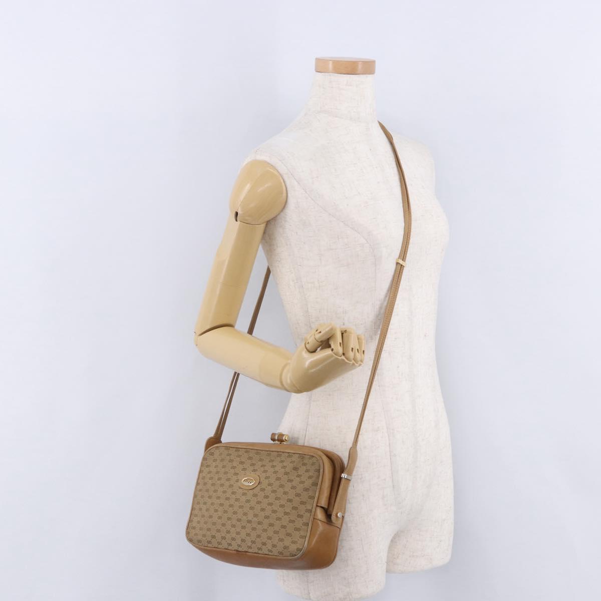 GUCCI Micro GG Canvas Shoulder Bag Beige Gold Tone 001 261 1055 Auth 203357