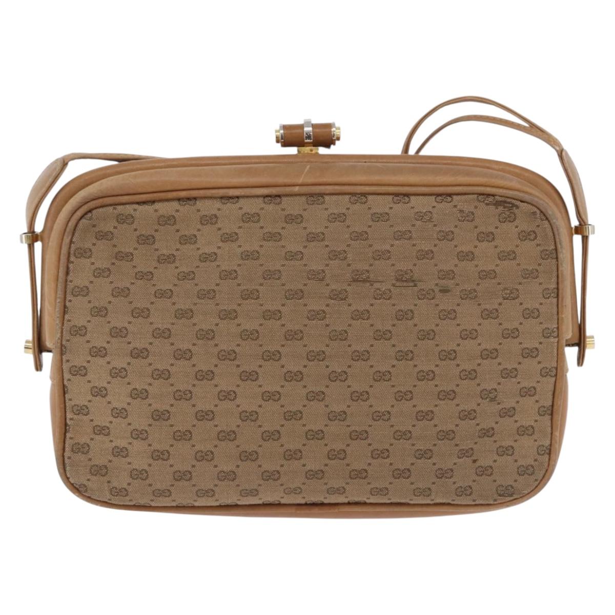 GUCCI Micro GG Canvas Shoulder Bag Beige Gold Tone 001 261 1055 Auth 203357