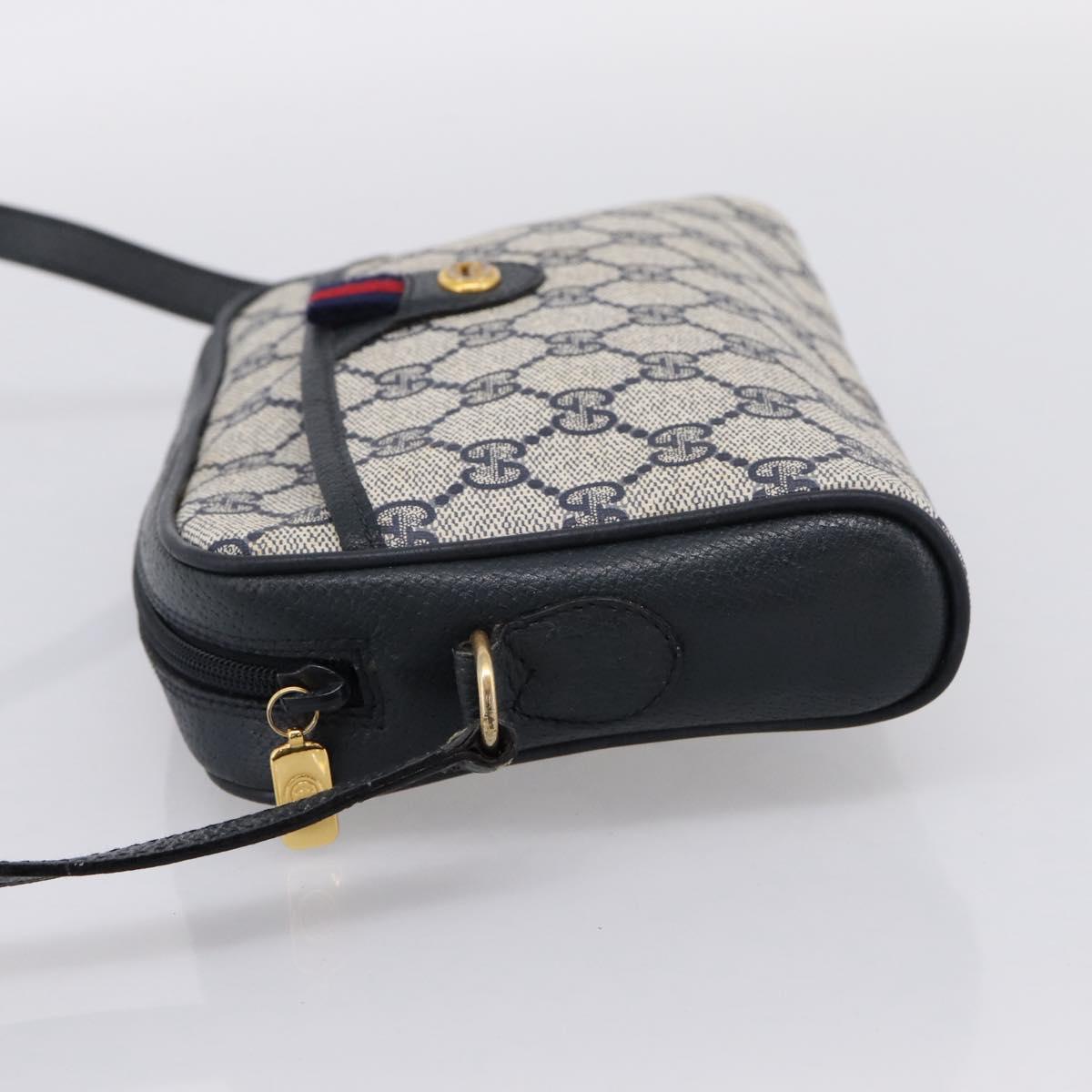 GUCCI GG Supreme Sherry Line Shoulder Bag PVC Navy Gold 116 02 089 Auth 203358