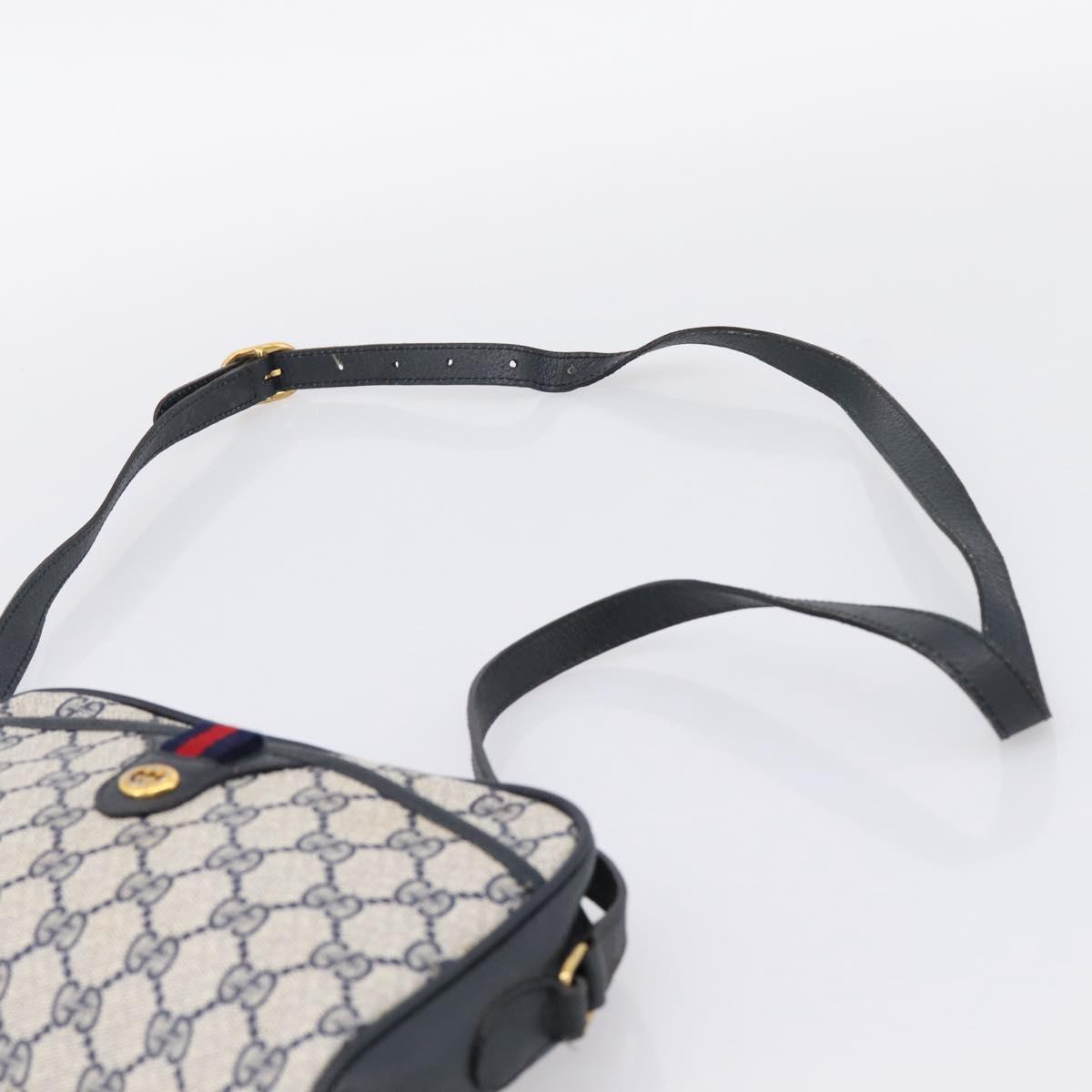 GUCCI GG Supreme Sherry Line Shoulder Bag PVC Navy Gold 116 02 089 Auth 203358