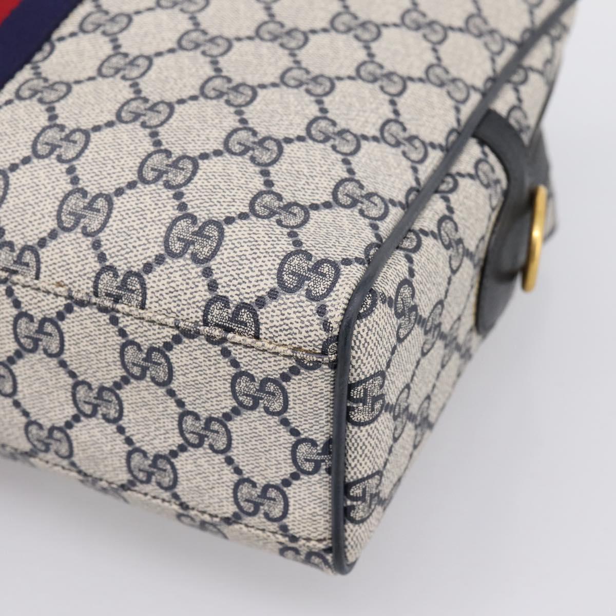GUCCI GG Supreme Sherry Line Hand Bag PVC Navy Gold Tone 67 02 3839 Auth 203359
