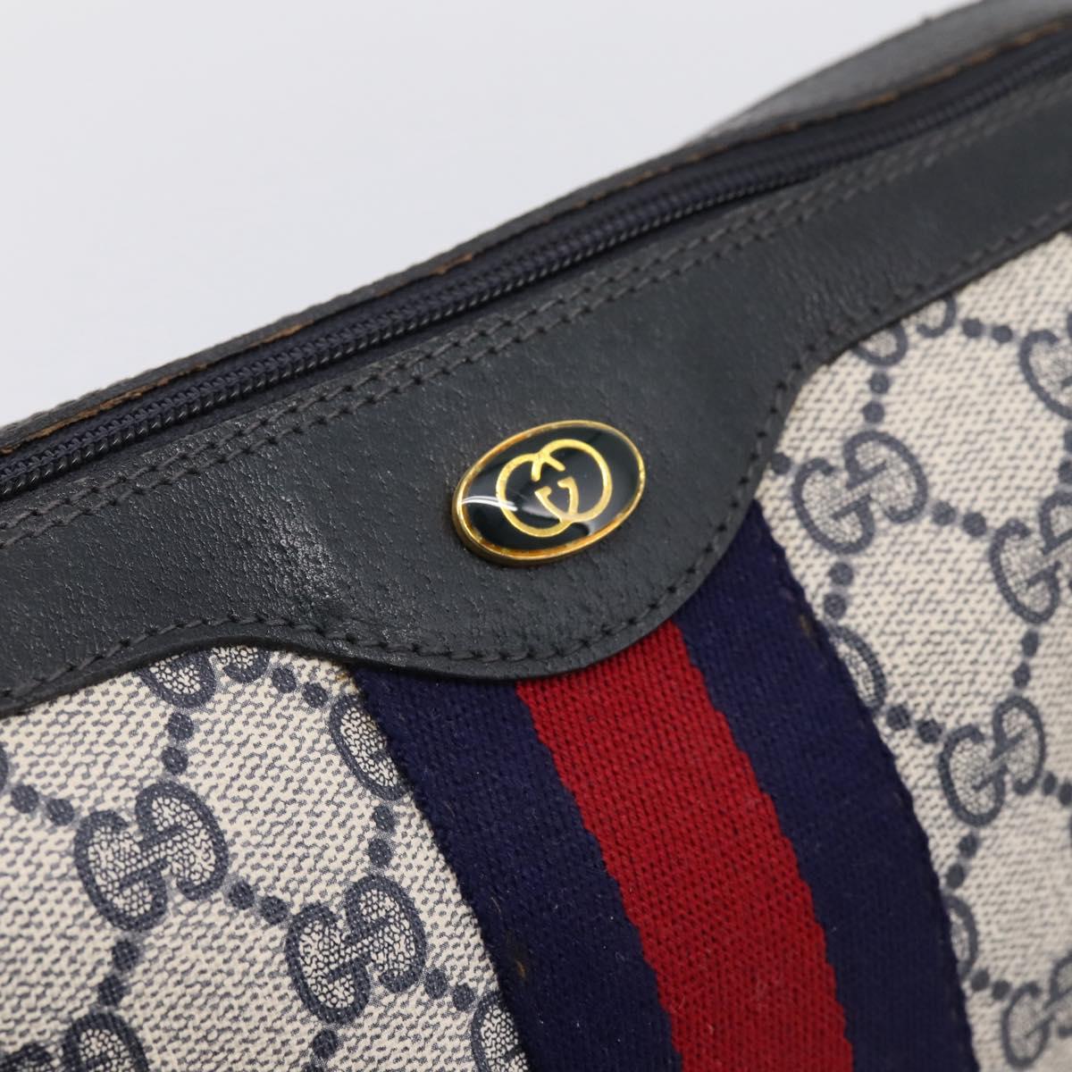 GUCCI GG Supreme Sherry Line Hand Bag PVC Navy Gold Tone 67 02 3839 Auth 203359