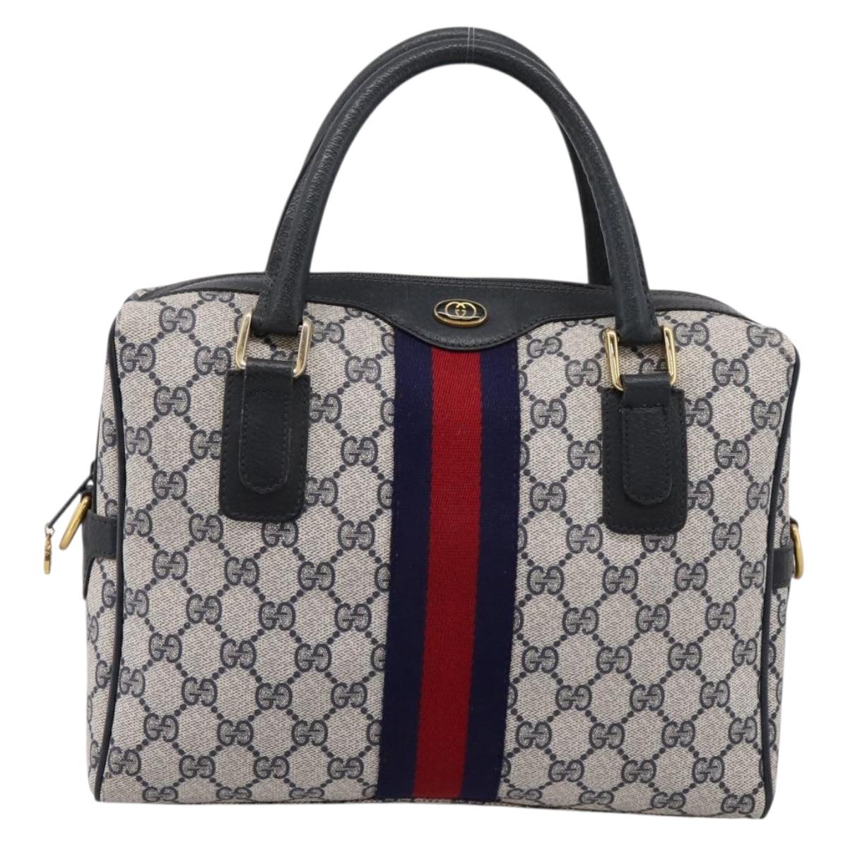 GUCCI GG Supreme Sherry Line Hand Bag PVC Navy Gold Tone 67 02 3839 Auth 203359