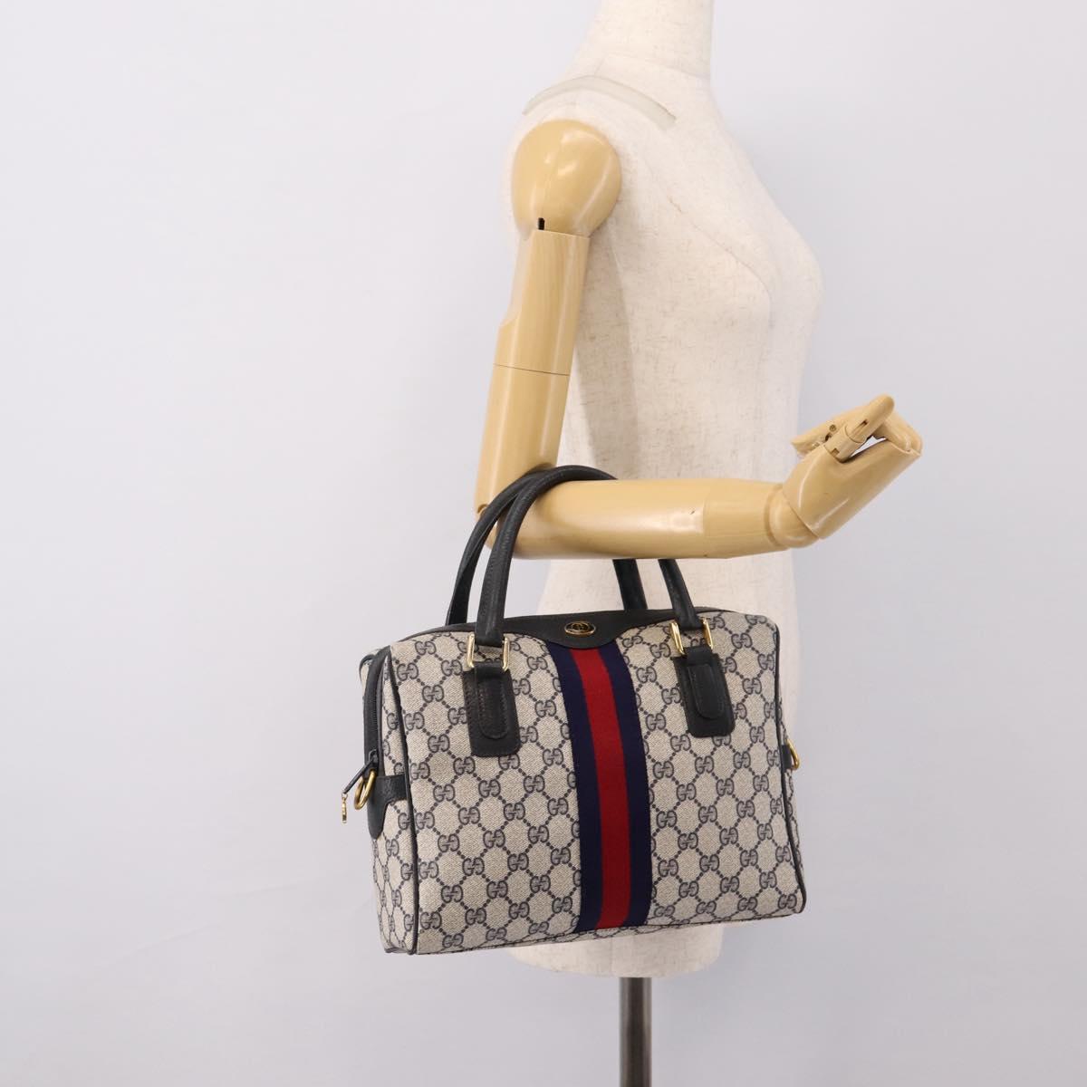 GUCCI GG Supreme Sherry Line Hand Bag PVC Navy Gold Tone 67 02 3839 Auth 203359
