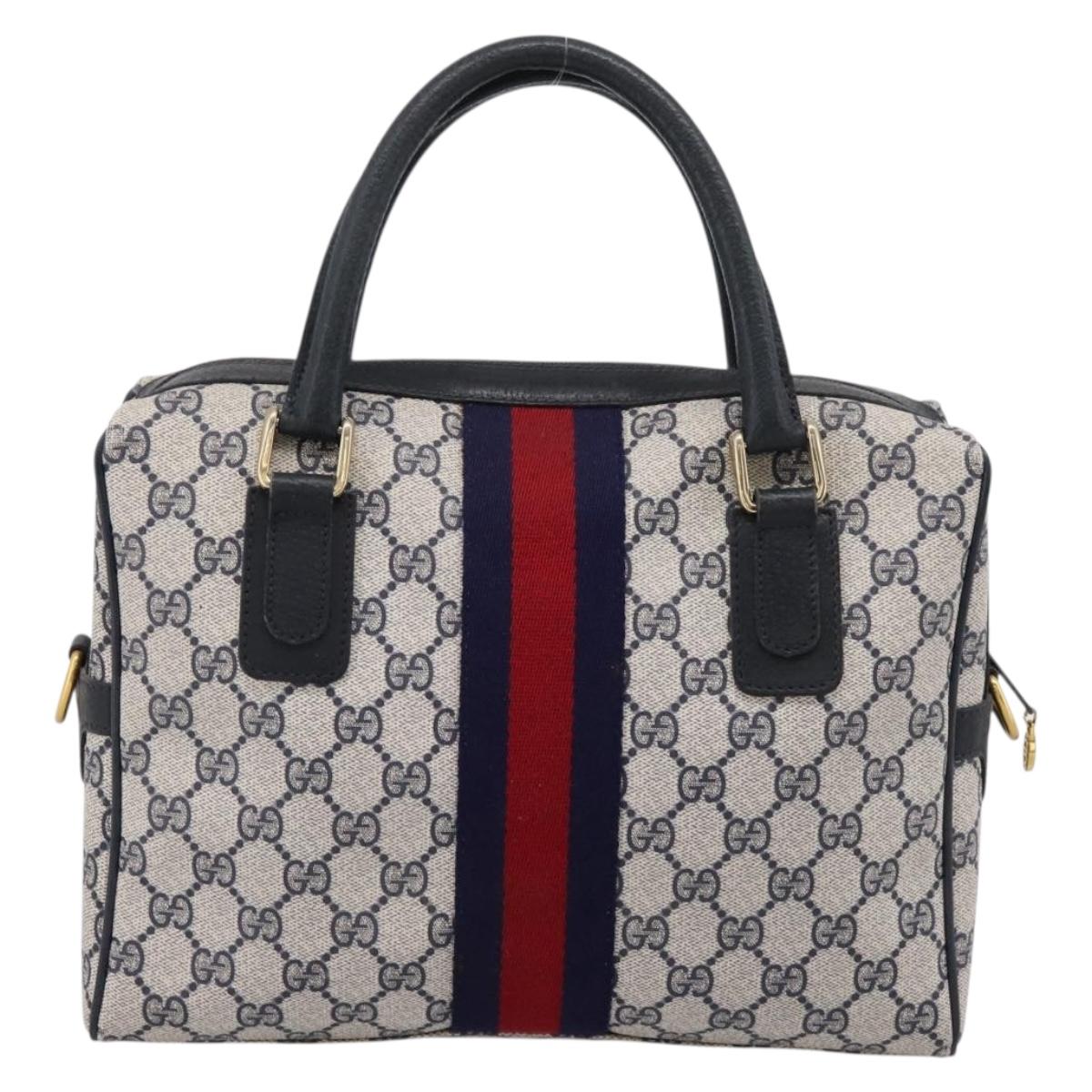 GUCCI GG Supreme Sherry Line Hand Bag PVC Navy Gold Tone 67 02 3839 Auth 203359