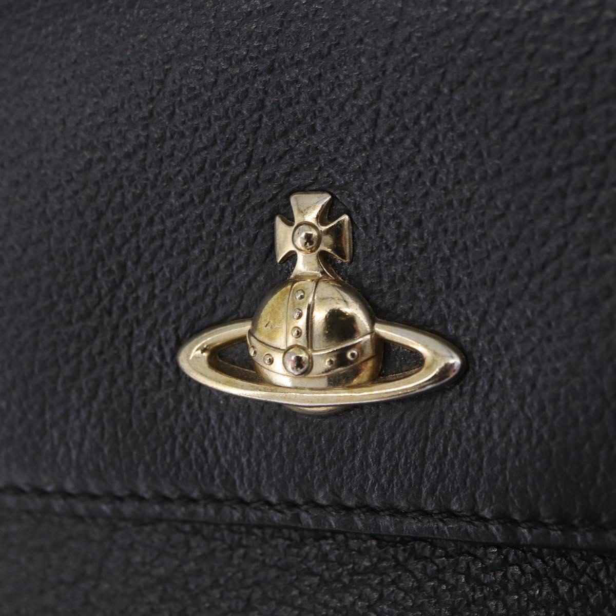 Vivienne Westwood Long Wallet Leather Black Gold Tone Auth 203366A