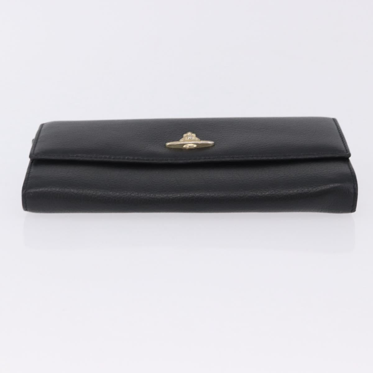 Vivienne Westwood Long Wallet Leather Black Gold Tone Auth 203366A