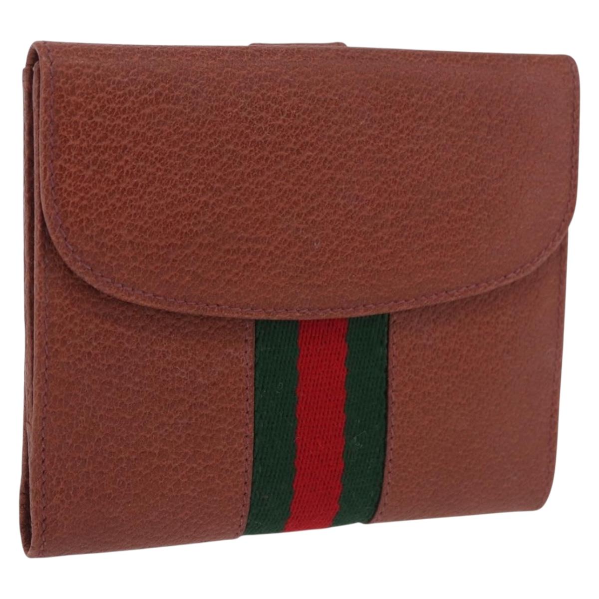 GUCCI Web Sherry Line Bifold Wallet Leather Brown 035 184 1647 Auth 203367A