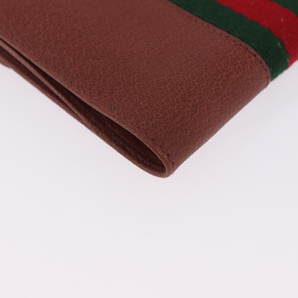 GUCCI Web Sherry Line Bifold Wallet Leather Brown 035 184 1647 Auth 203367A
