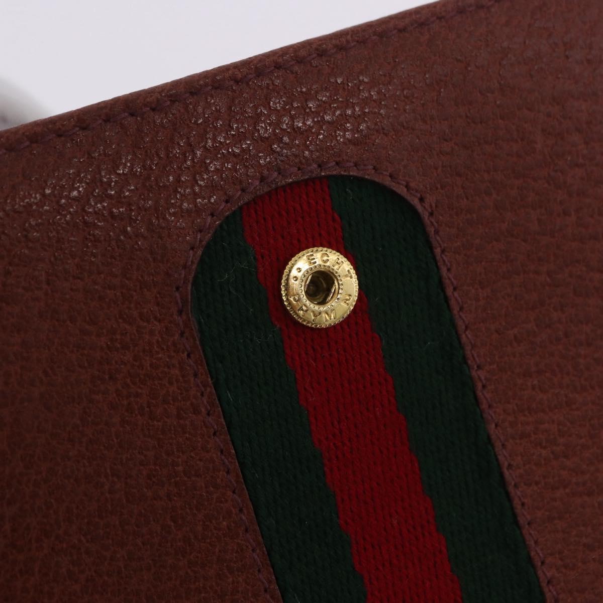 GUCCI Web Sherry Line Bifold Wallet Leather Brown 035 184 1647 Auth 203367A