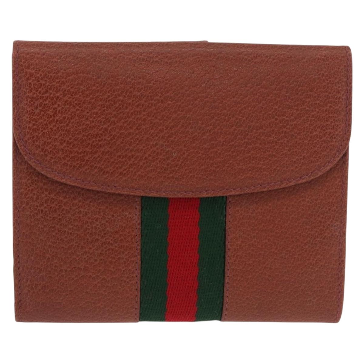 GUCCI Web Sherry Line Bifold Wallet Leather Brown 035 184 1647 Auth 203367A
