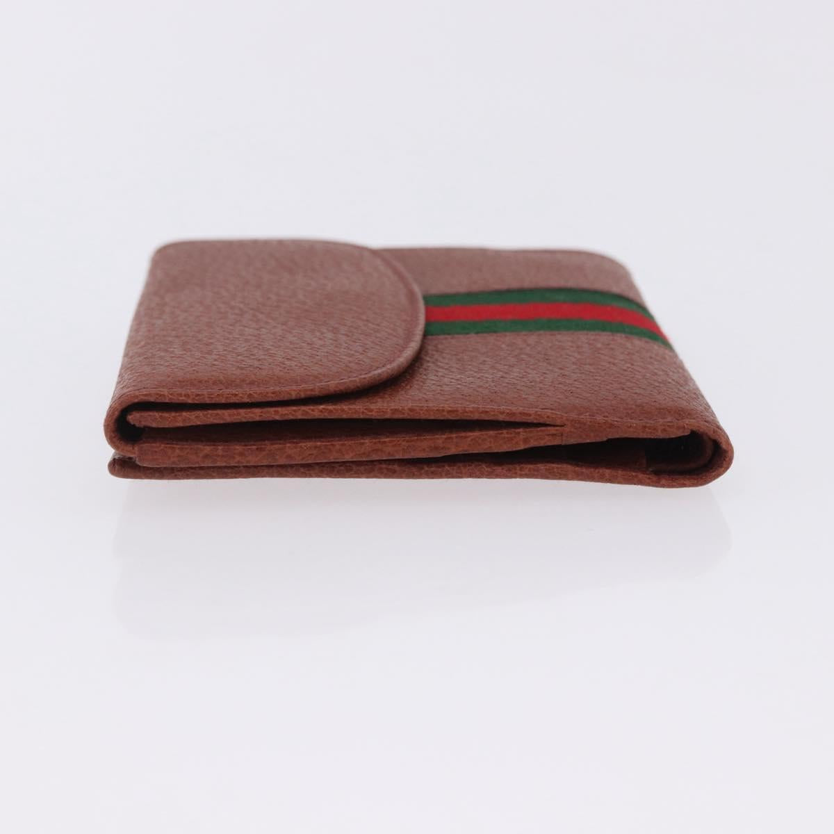 GUCCI Web Sherry Line Bifold Wallet Leather Brown 035 184 1647 Auth 203367A