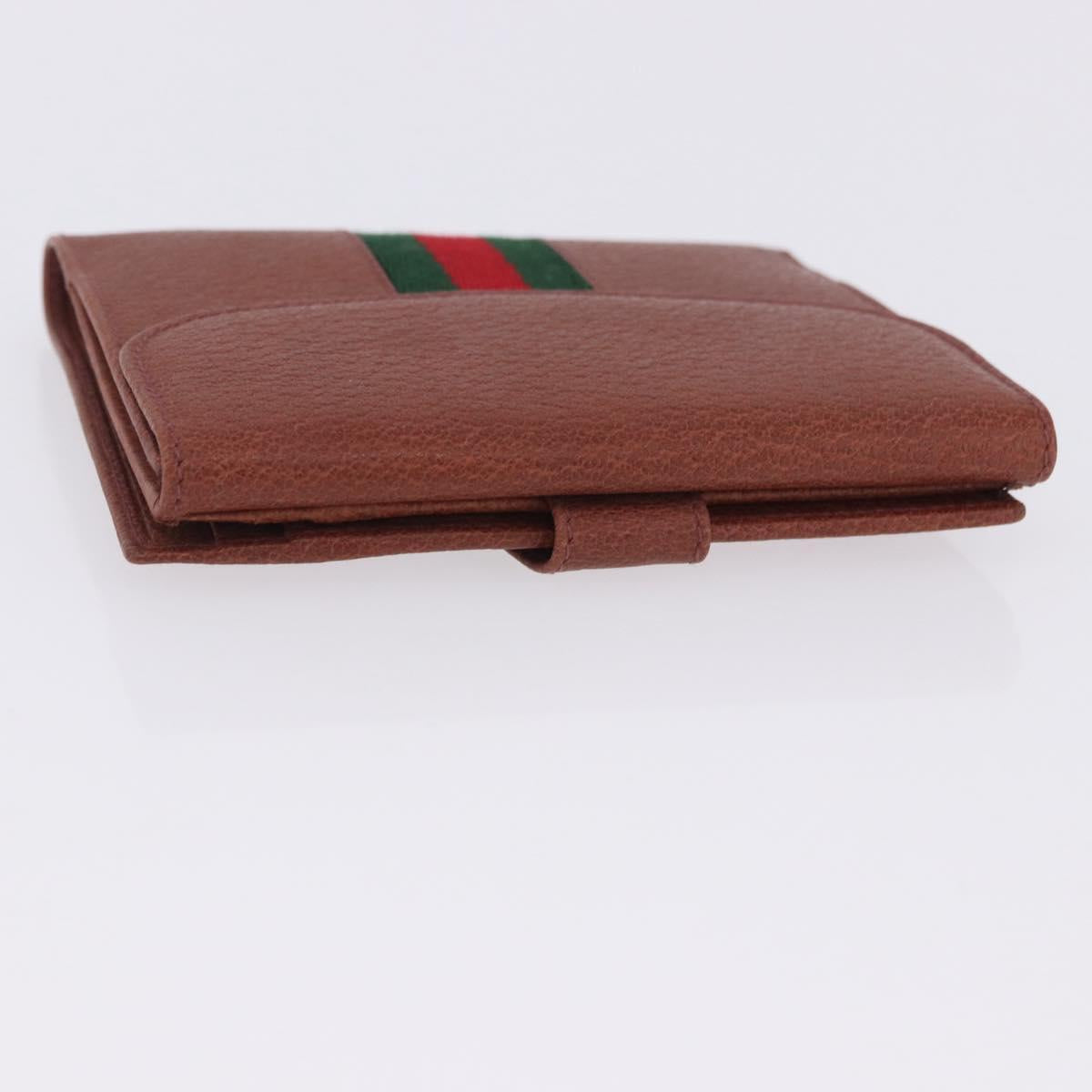 GUCCI Web Sherry Line Bifold Wallet Leather Brown 035 184 1647 Auth 203367A