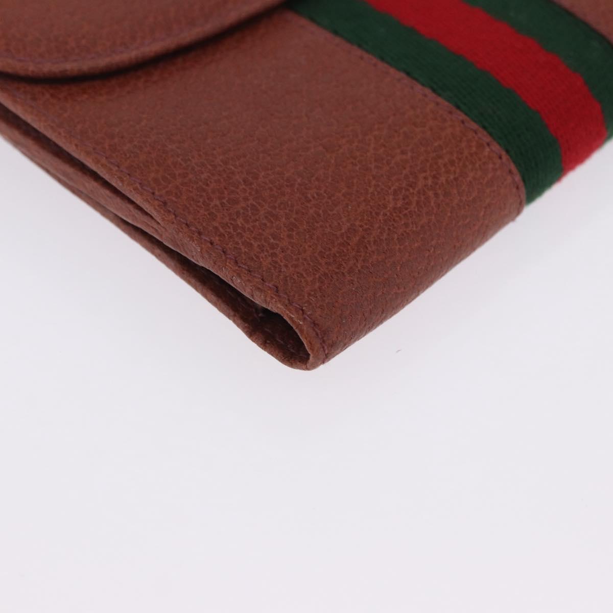 GUCCI Web Sherry Line Bifold Wallet Leather Brown 035 184 1647 Auth 203367A
