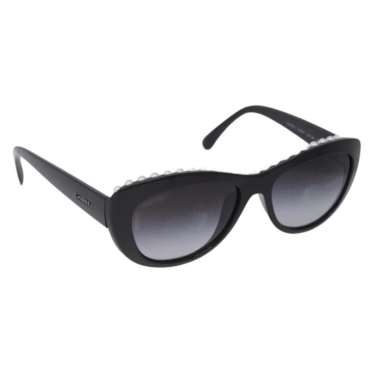 CHANEL Sunglasses Plastic Black White CC Auth 203372