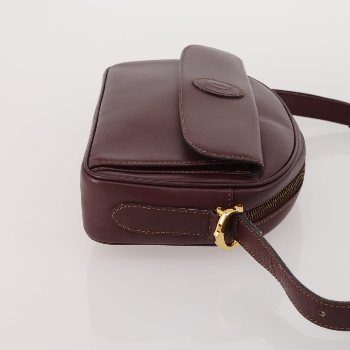 CARTIER Must Line Shoulder Bag Leather 3 Set Bordeaux Gold Auth 203375