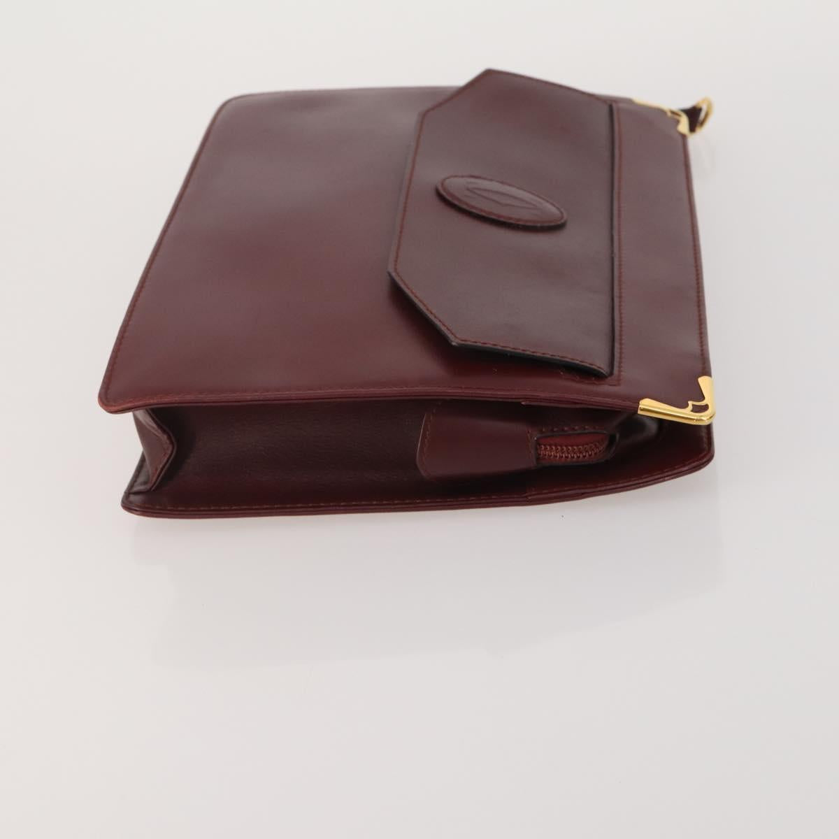 CARTIER Must Line Shoulder Bag Leather 3 Set Bordeaux Gold Auth 203375