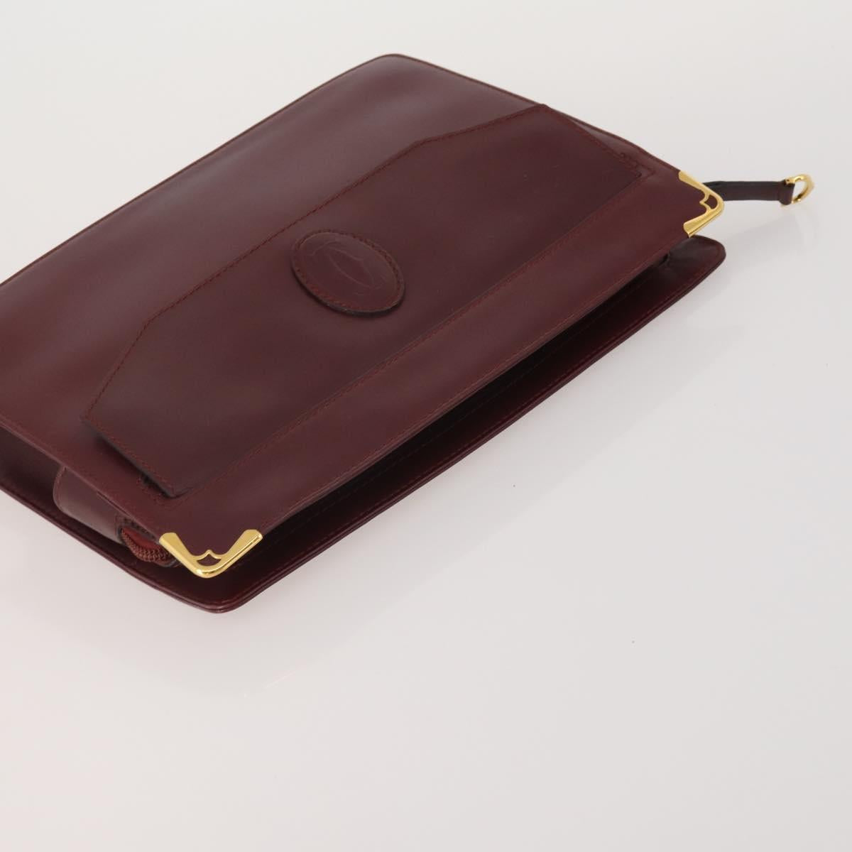 CARTIER Must Line Shoulder Bag Leather 3 Set Bordeaux Gold Auth 203375