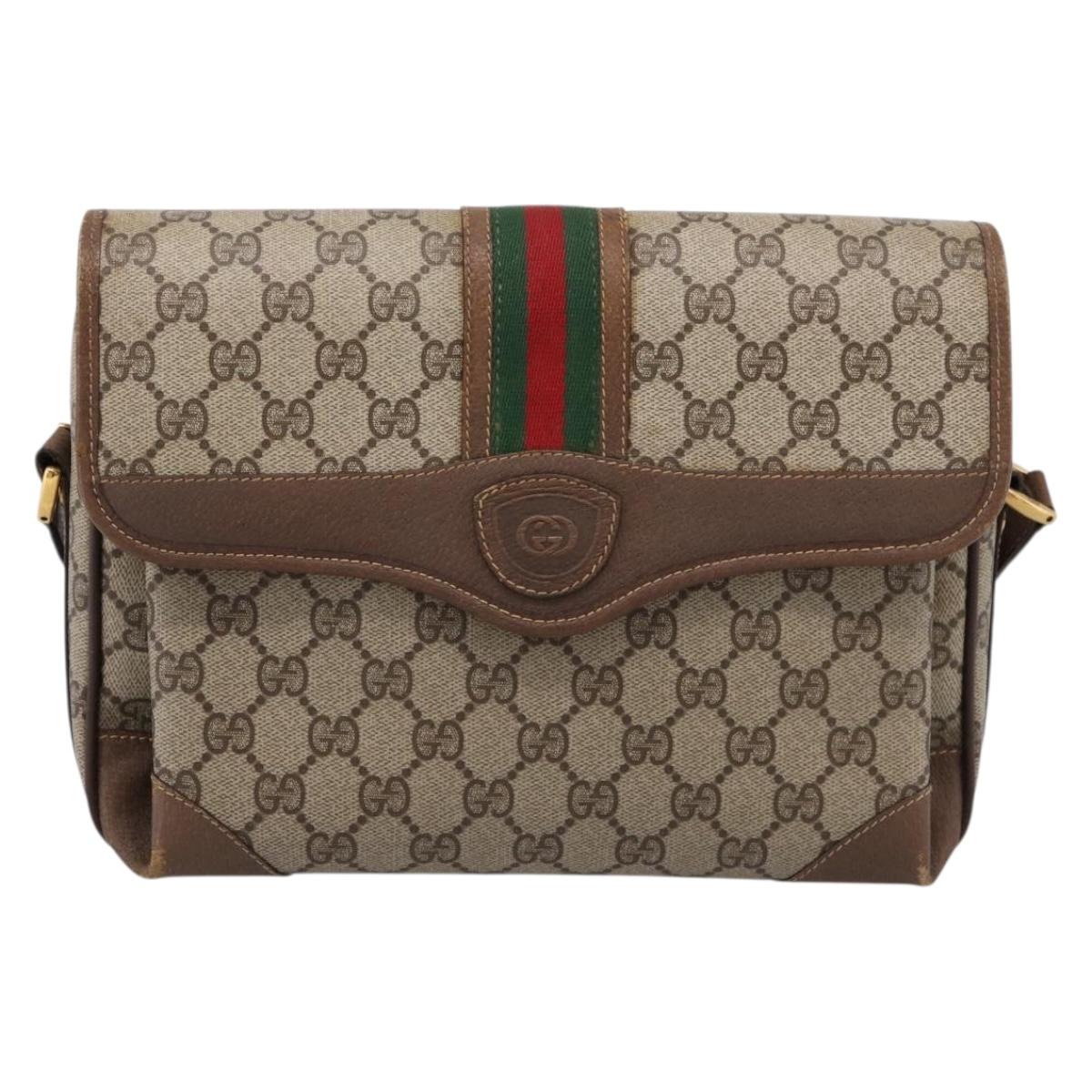 GUCCI GG Supreme Web Sherry Line Shoulder Bag PVC Beige 001 116 0844 Auth 203377