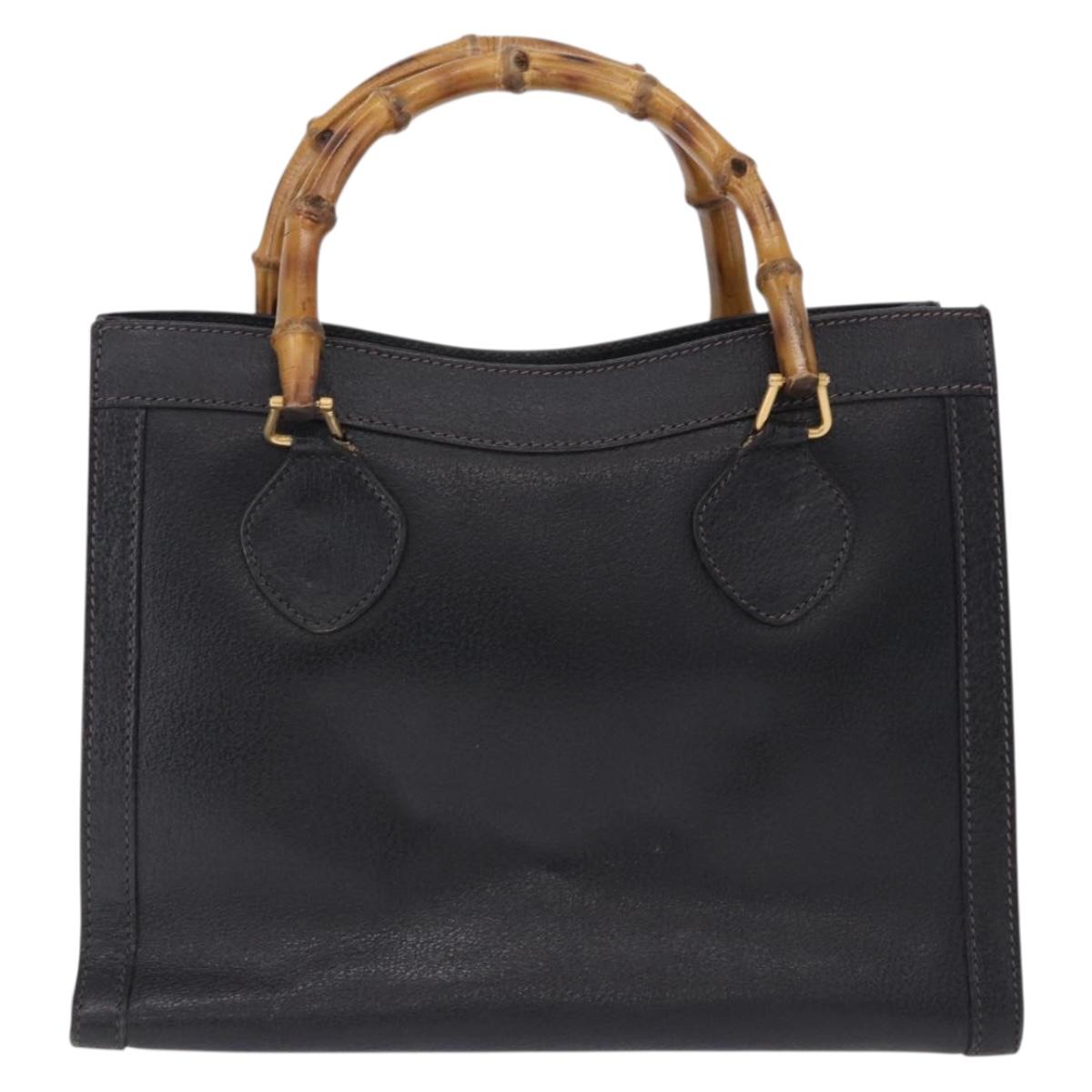 GUCCI Bamboo Hand Bag Leather Black Gold Tone 002 123 0260 Auth 203378