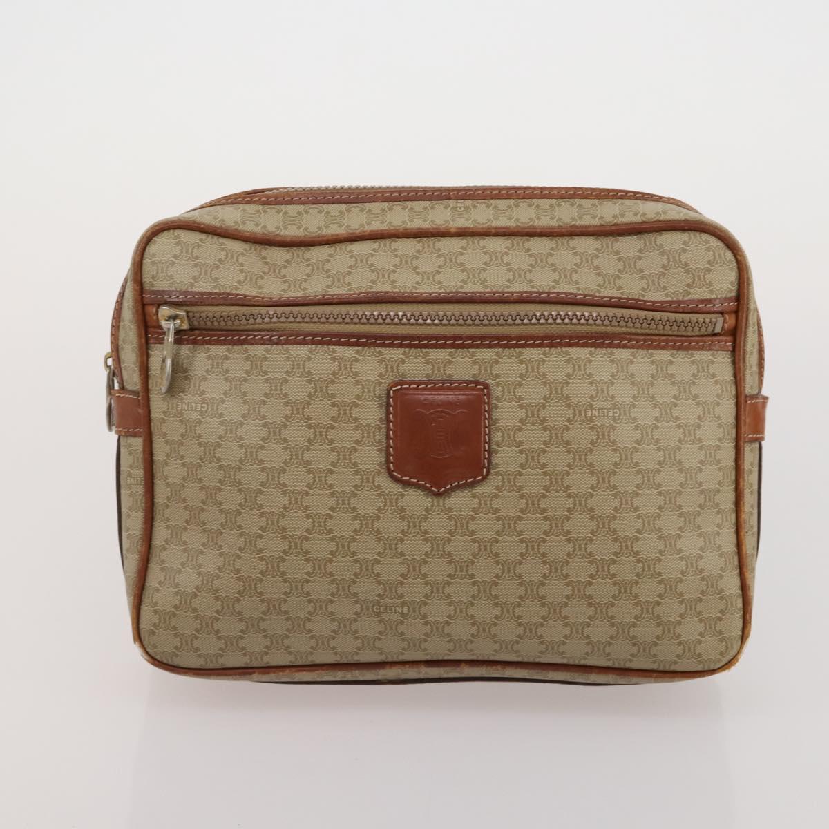 CELINE Macadam Canvas Shoulder Bag PVC Leather 3 Set Brown Beige Auth 203379