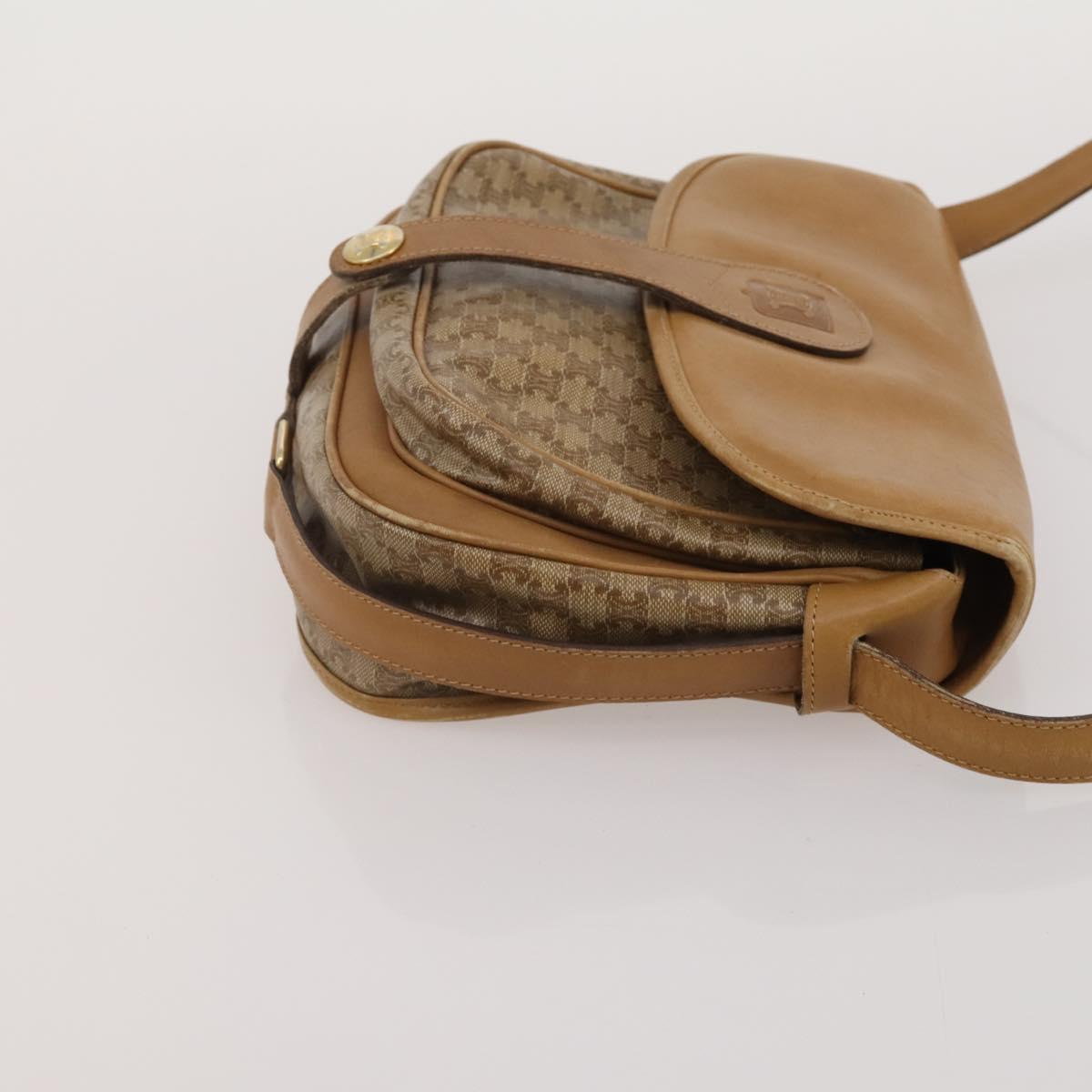 CELINE Macadam Canvas Shoulder Bag PVC Leather 3 Set Brown Beige Auth 203379