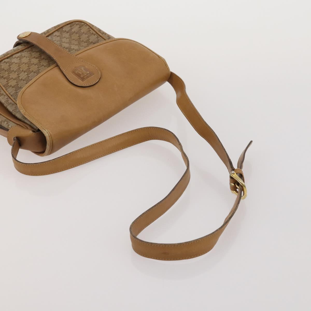 CELINE Macadam Canvas Shoulder Bag PVC Leather 3 Set Brown Beige Auth 203379