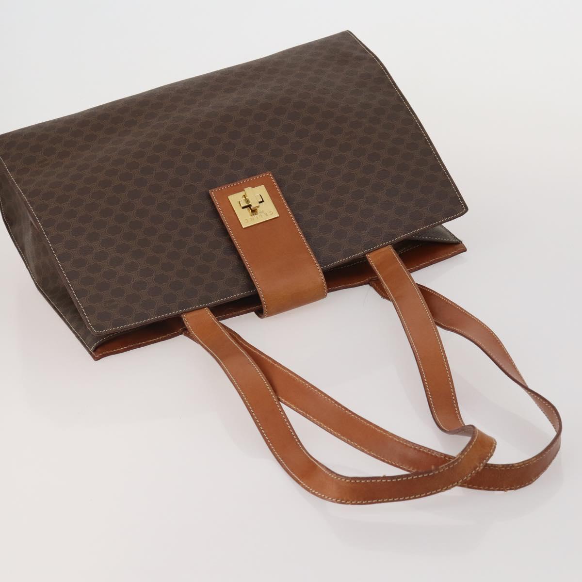 CELINE Macadam Canvas Shoulder Bag PVC Leather 3 Set Brown Beige Auth 203379