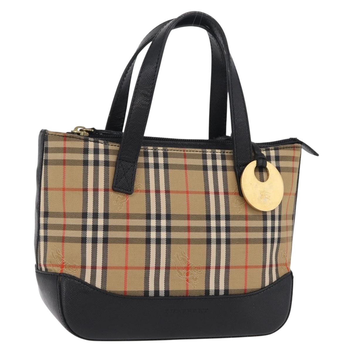 BURBERRY Nova Check Hand Bag Canvas Beige Gold Auth 203383A