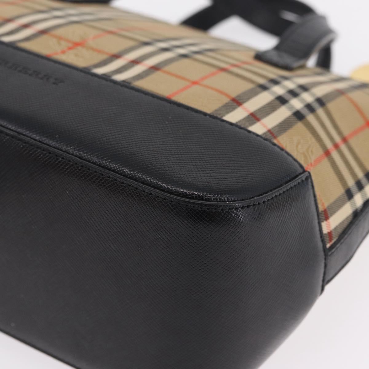 BURBERRY Nova Check Hand Bag Canvas Beige Gold Auth 203383A