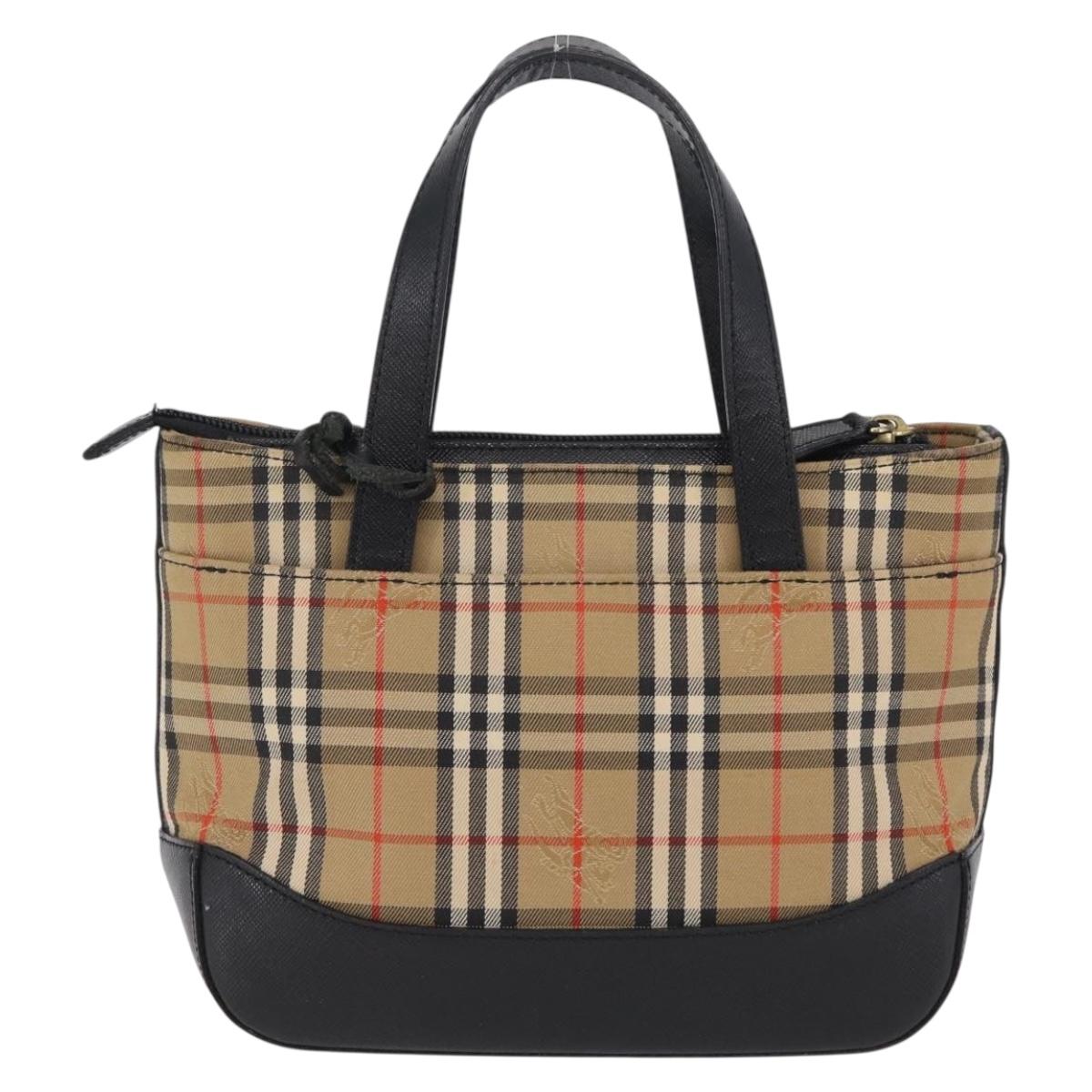 BURBERRY Nova Check Hand Bag Canvas Beige Gold Auth 203383A