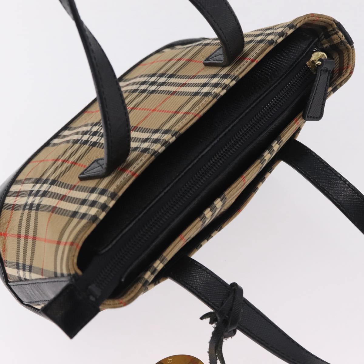 BURBERRY Nova Check Hand Bag Canvas Beige Gold Auth 203383A