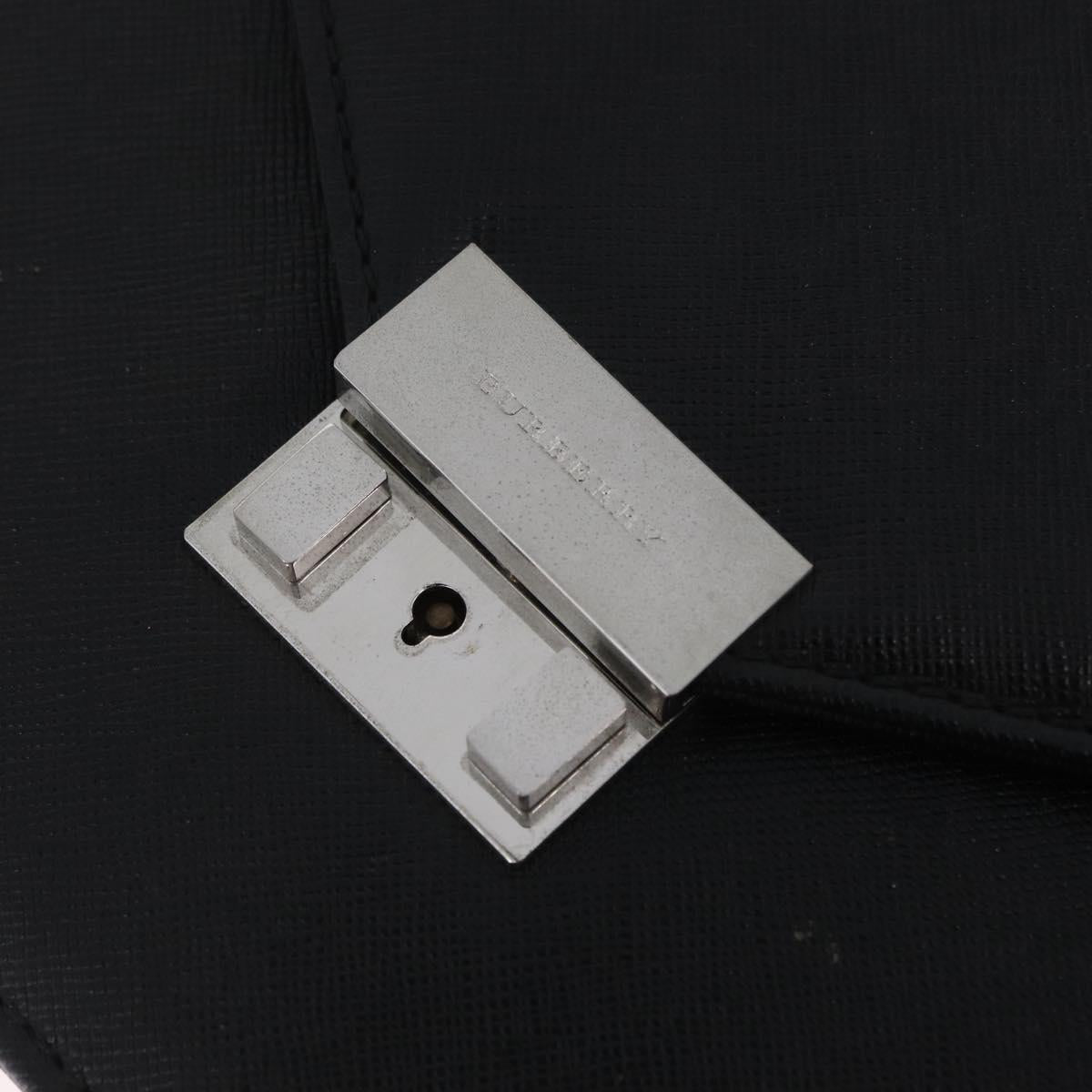 BURBERRY Clutch Bag Leather Black Silver Auth 203385