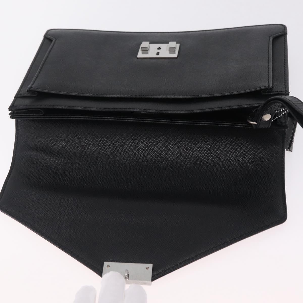 BURBERRY Clutch Bag Leather Black Silver Auth 203385