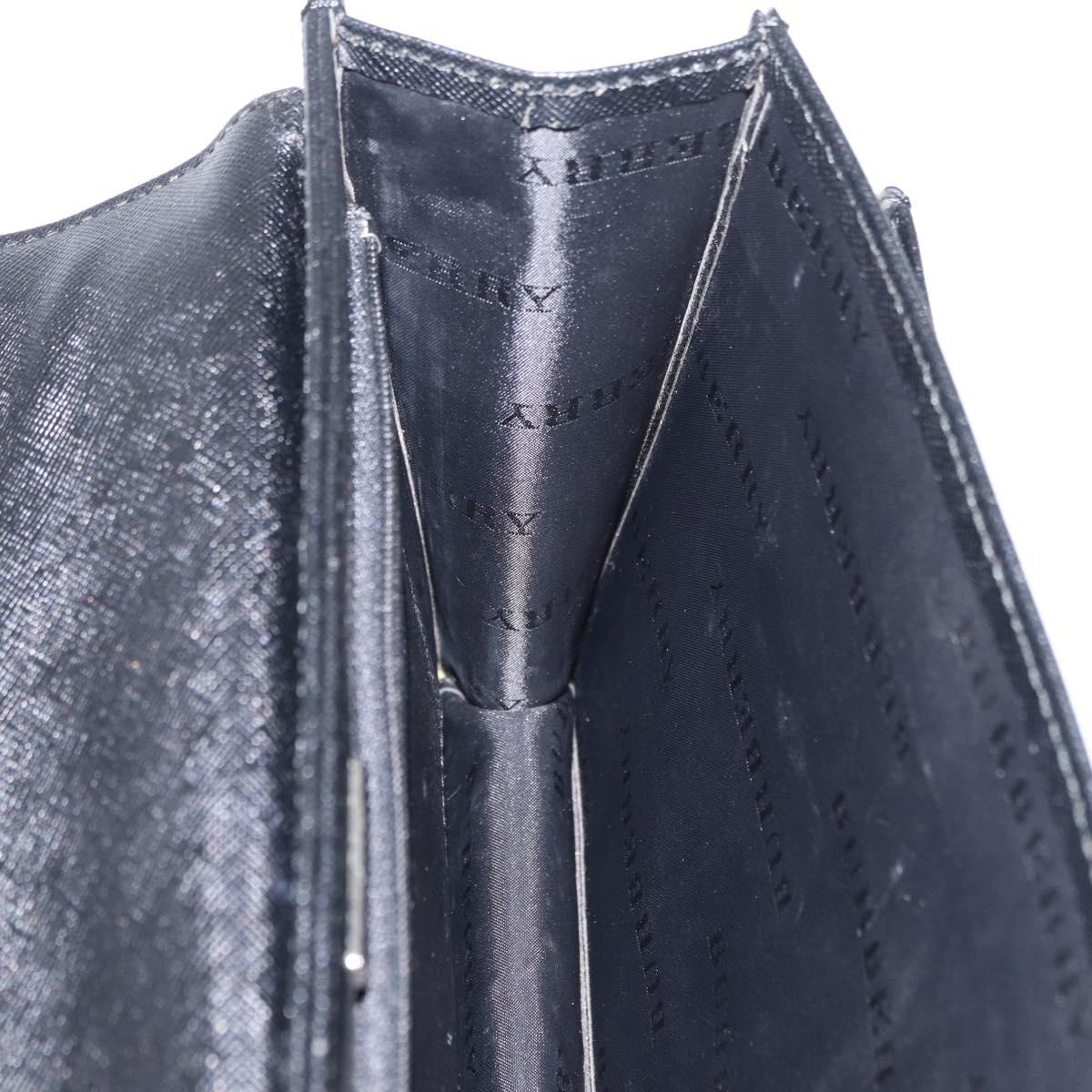 BURBERRY Clutch Bag Leather Black Silver Auth 203385
