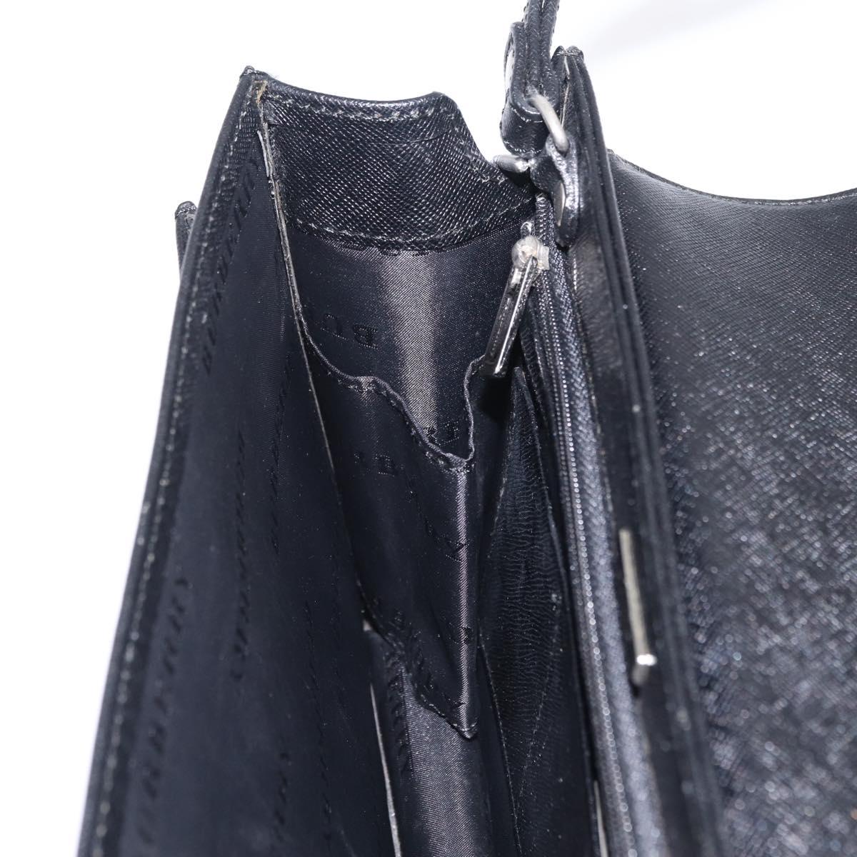 BURBERRY Clutch Bag Leather Black Silver Auth 203385