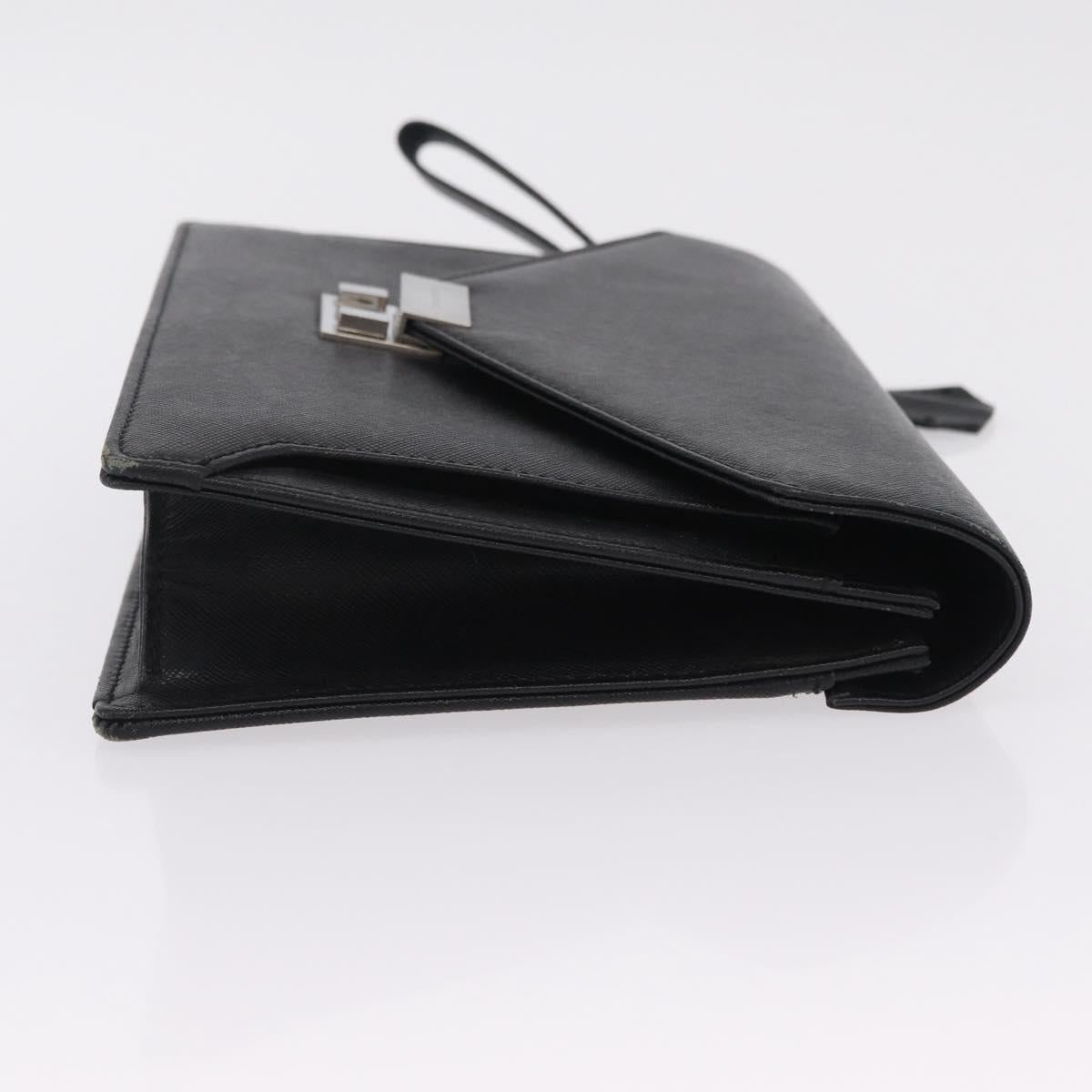 BURBERRY Clutch Bag Leather Black Silver Auth 203385