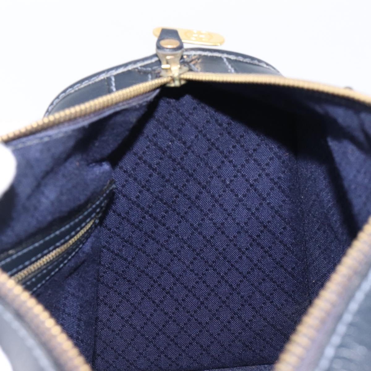 GUCCI Micro GG Canvas Sherry Line Boston Bag Navy Gold Auth 203400A