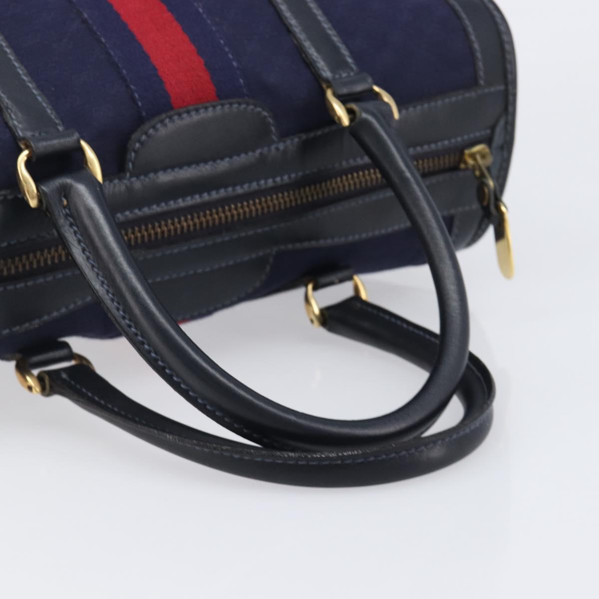 GUCCI Micro GG Canvas Sherry Line Boston Bag Navy Gold Auth 203400A